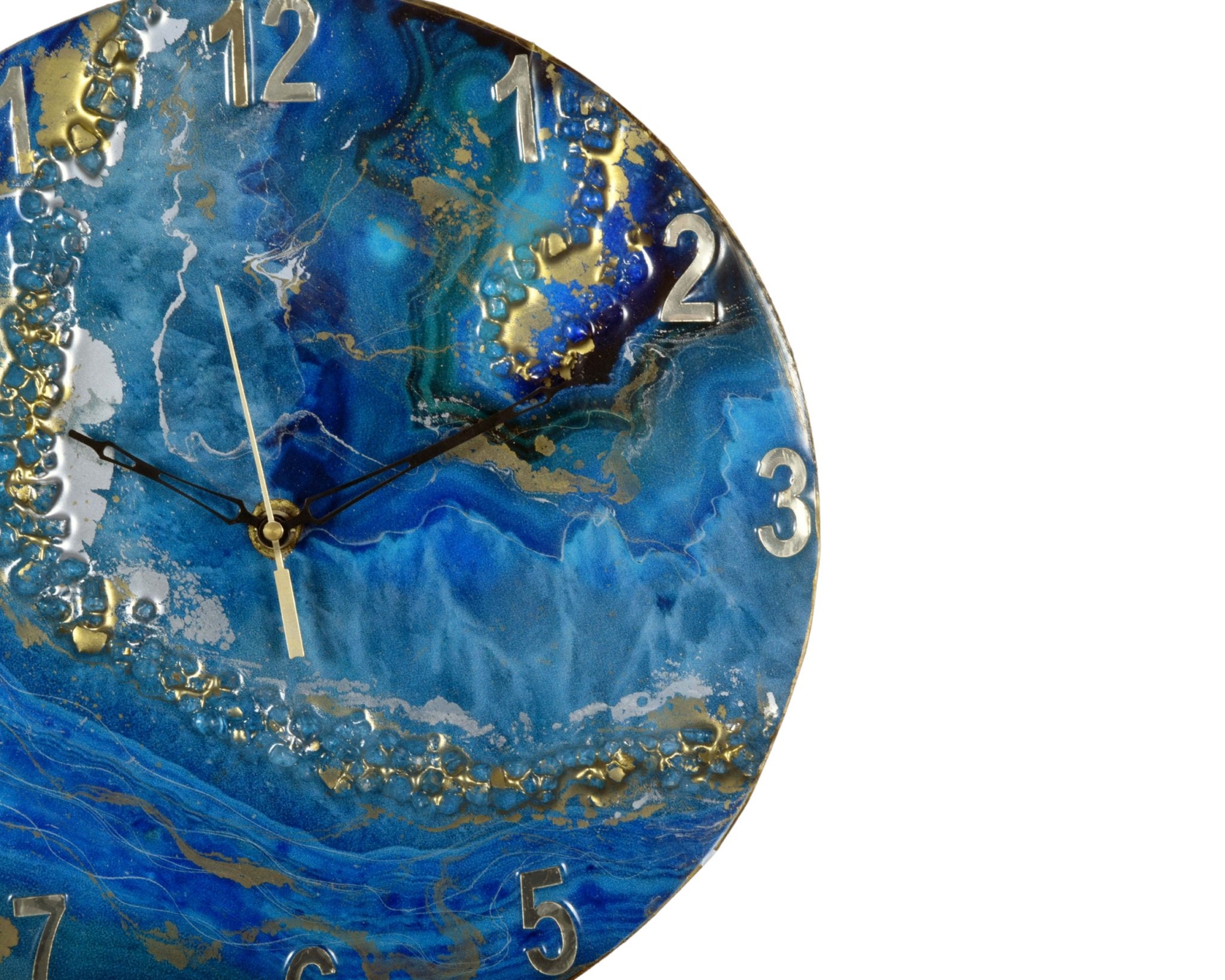 Exquisite Blue - Green & Brown Wall Clock with Natural Stone Sculpture - Wall Clock at Nestern