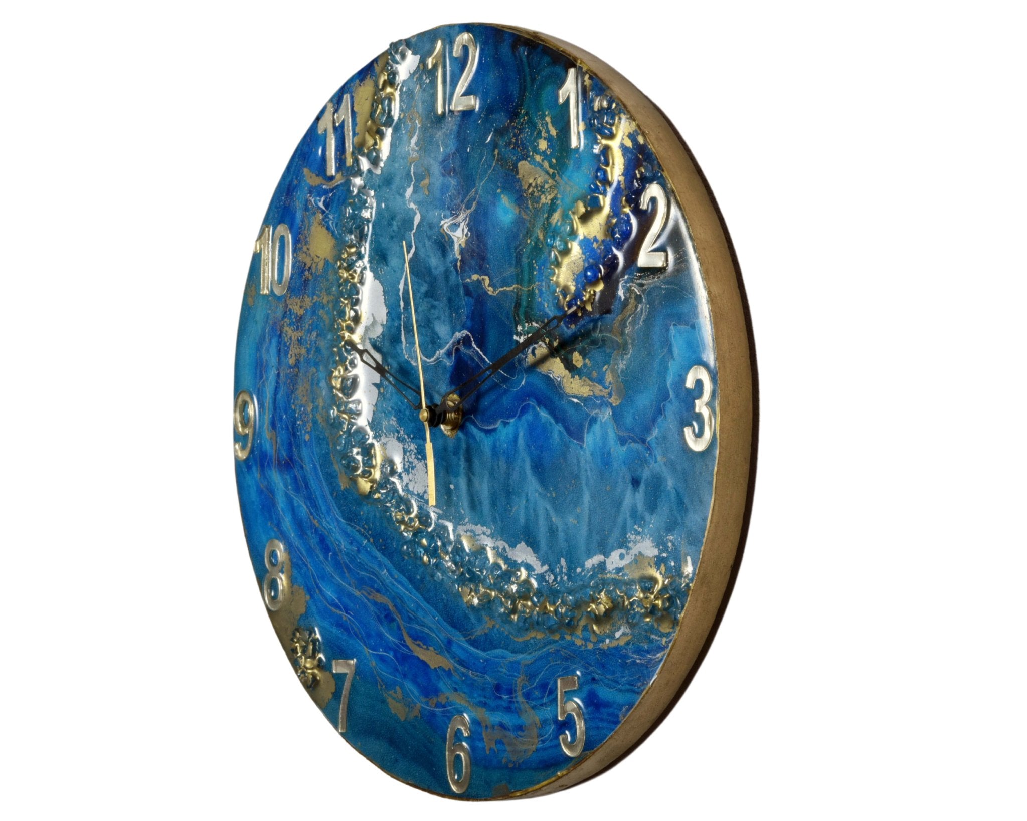 Exquisite Blue - Green & Brown Wall Clock with Natural Stone Sculpture - Wall Clock at Nestern