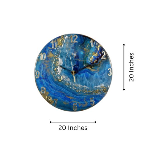 Exquisite Blue - Green & Brown Wall Clock with Natural Stone Sculpture - Wall Clock at Nestern