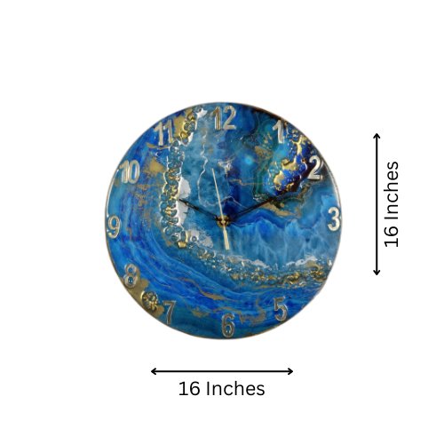 Exquisite Blue - Green & Brown Wall Clock with Natural Stone Sculpture - Wall Clock at Nestern