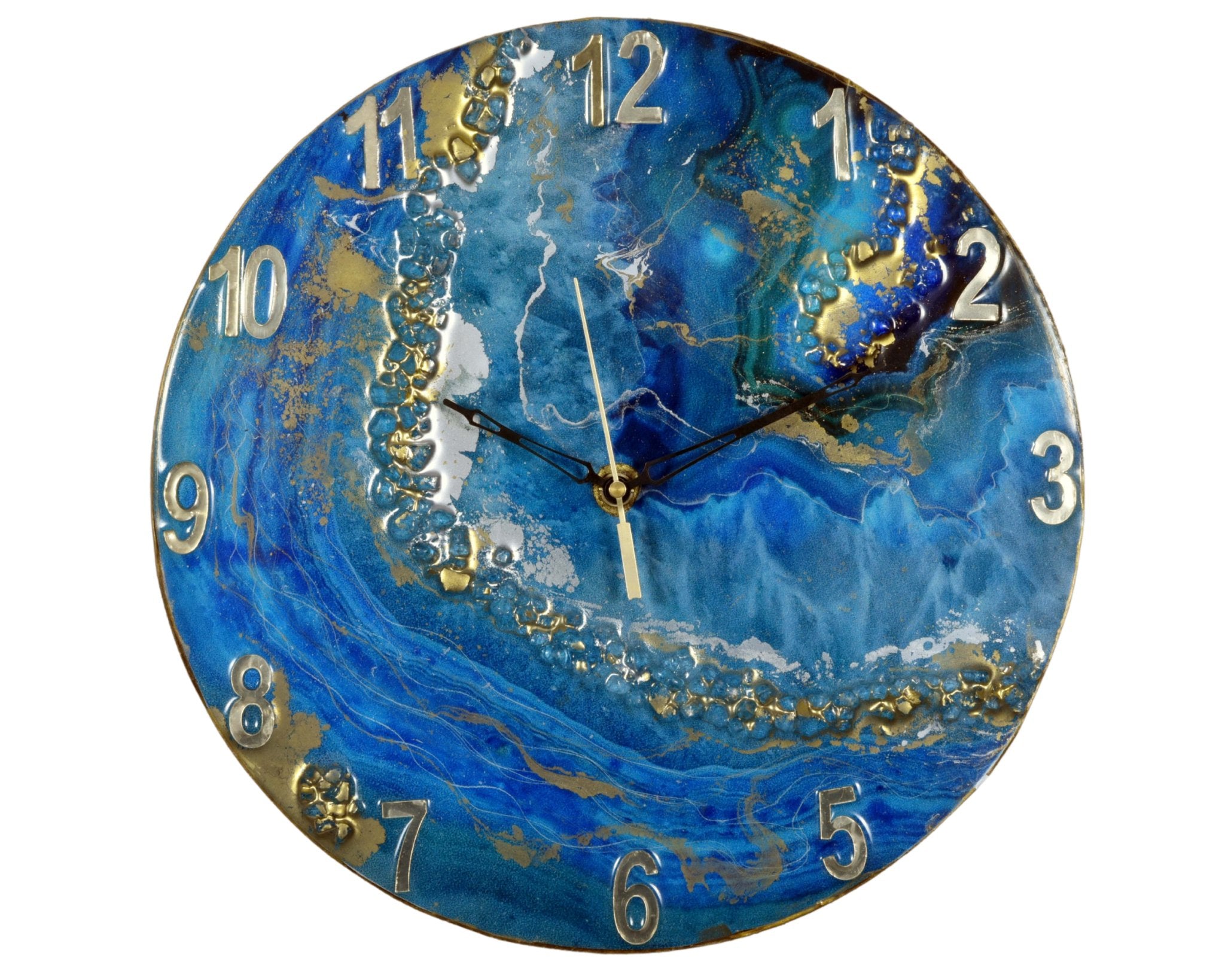 Exquisite Blue - Green & Brown Wall Clock with Natural Stone Sculpture - Wall Clock at Nestern