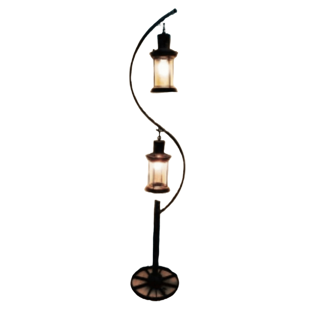 Antique floor lamp with two lanterns