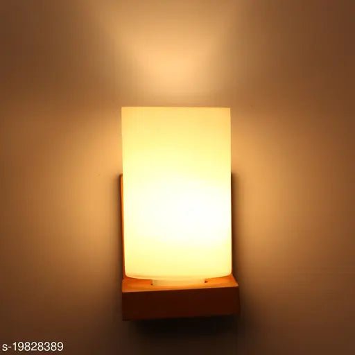 Frosted Glass Wooden Base Wall Lamp - Wall Lights at Nestern