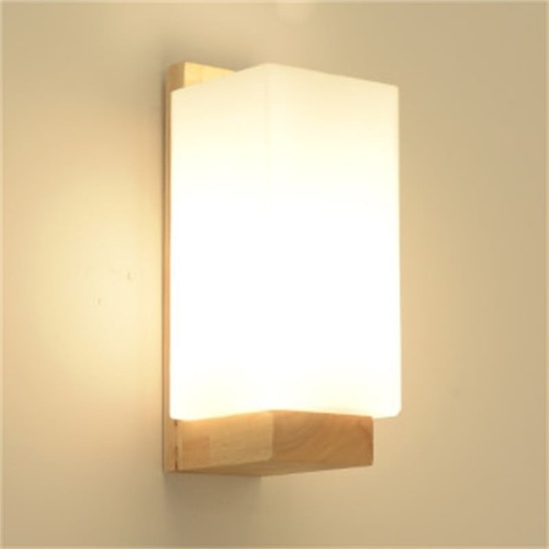 Frosted Glass Wooden Base Wall Lamp - Wall Lights at Nestern