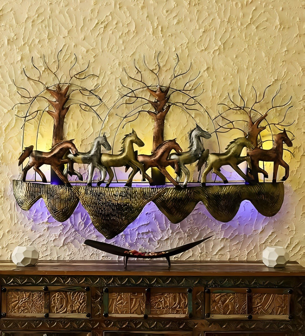 Galloping Horse Sculpture Wall Art with LED - Wall Art at Nestern