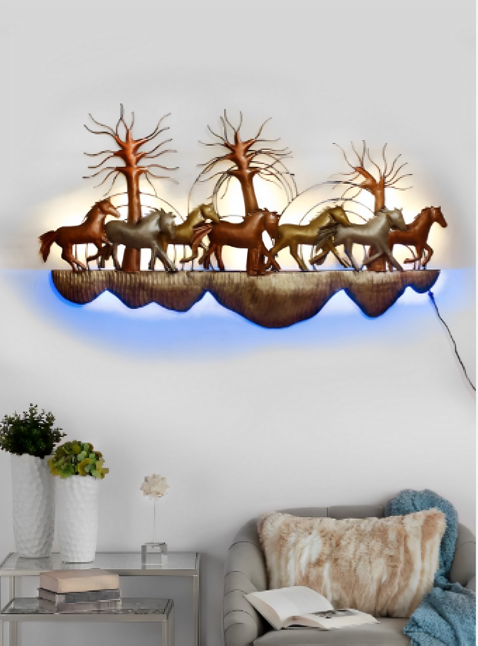 Galloping Horse Sculpture Wall Art with LED - Wall Art at Nestern