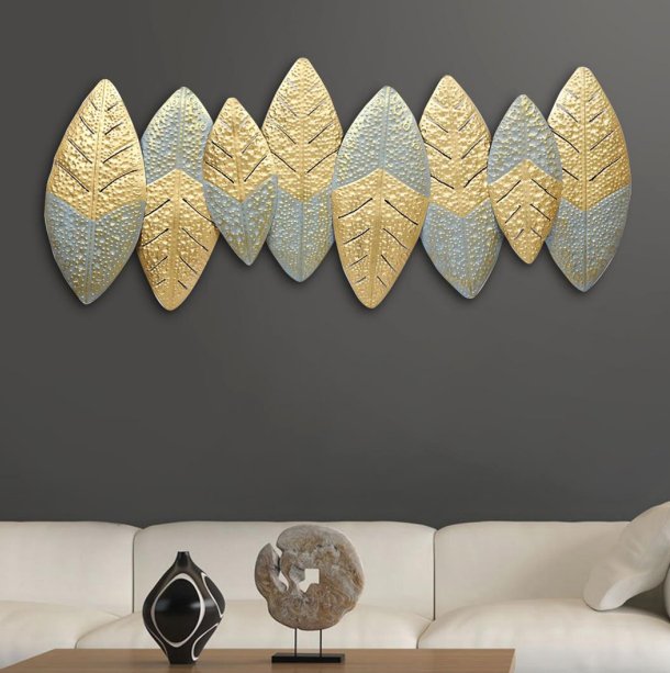 Gold and Silver Leaf Metal Wall Art – Modern Botanical Accent Décor - Nestern