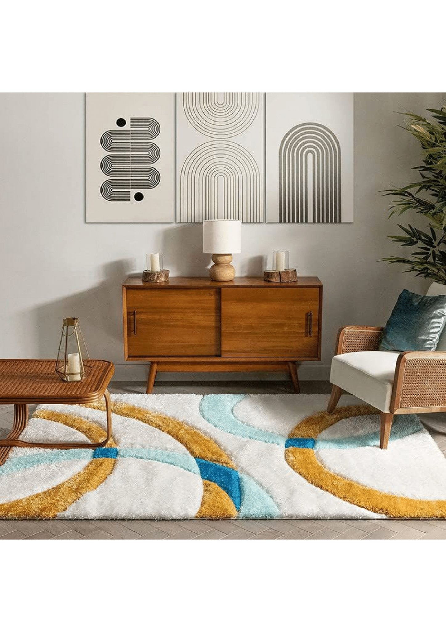 Gold - White Abstract Rug - Rugs at Nestern