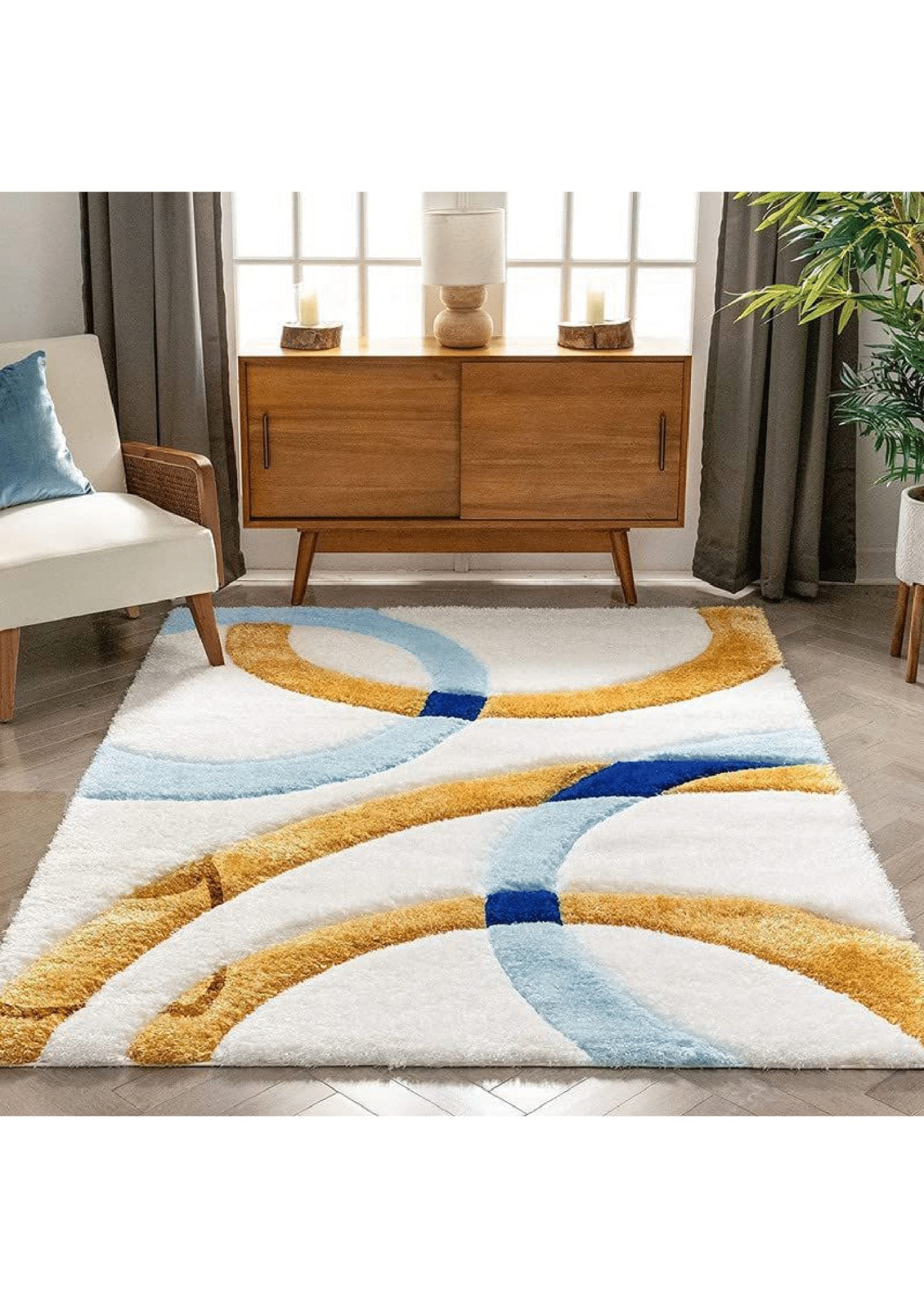 Gold - White Abstract Rug - Rugs at Nestern