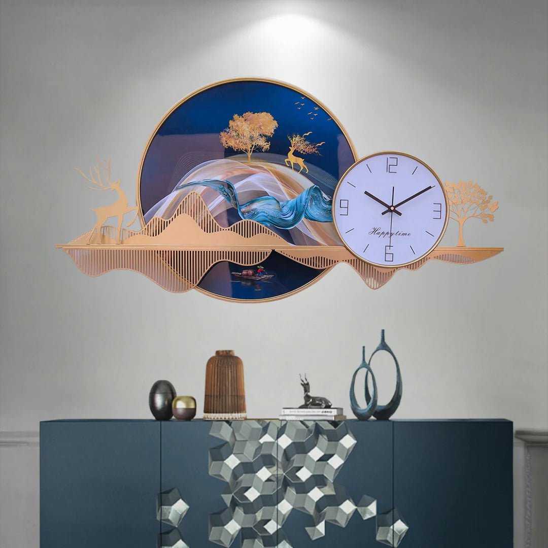 Golden Nature Scene Wall Clock - Wall Clock at Nestern