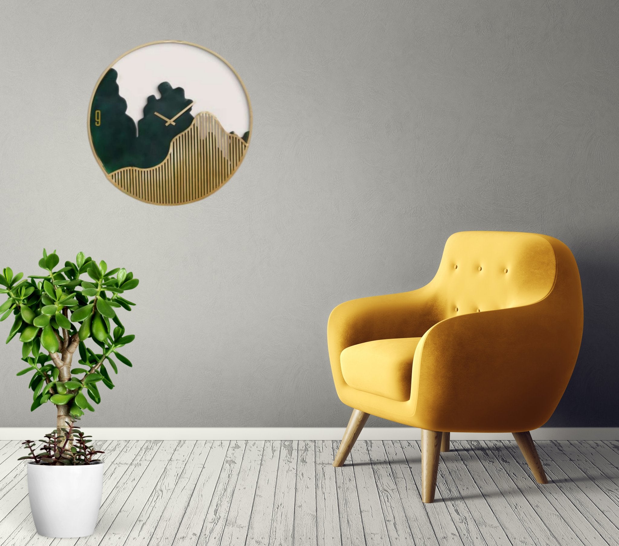 Golden Peaks Decorative Wall Clock: Elegance Meets Nature - Home Decor at Nestern