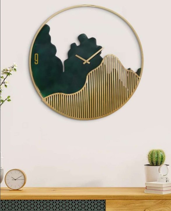 Golden Peaks Decorative Wall Clock: Elegance Meets Nature - Home Decor at Nestern