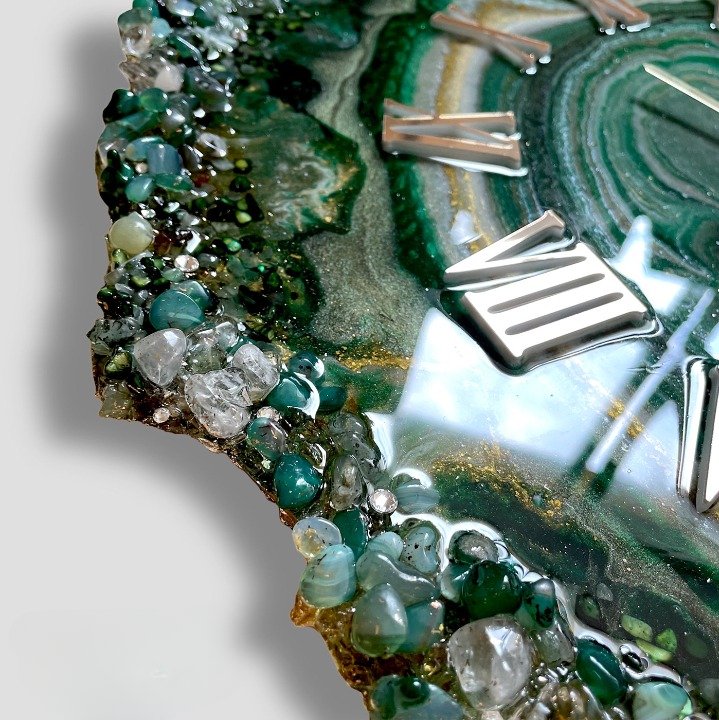 Green and Black Agate Wall Clock with Crystal Accents and Roman Numerals - Wall Clock at Nestern