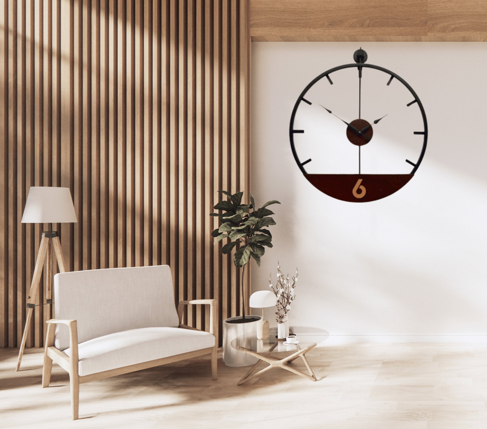 Half - Past Six Wall Clock: Modern Minimalism with a Wooden Twist - Wall Clock at Nestern