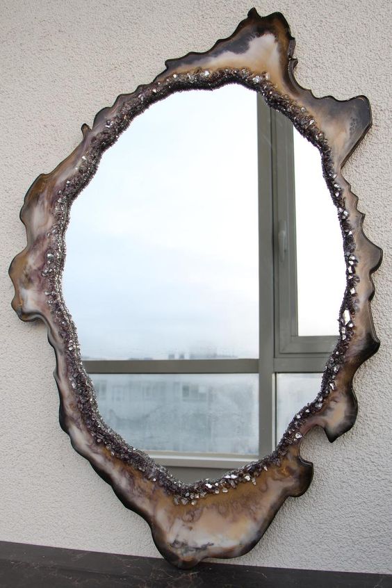 Handcrafted Epoxy Mirror with Unique Wood Design - Wall Mirror at Nestern