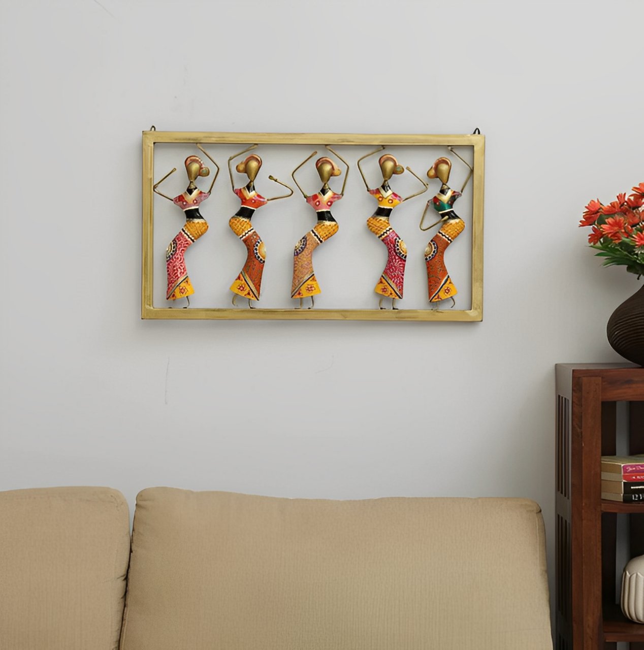 Handcrafted Iron Wall Art of Dancing Women – Vibrant Tribal - Inspired Home Decor - Wall Art at Nestern