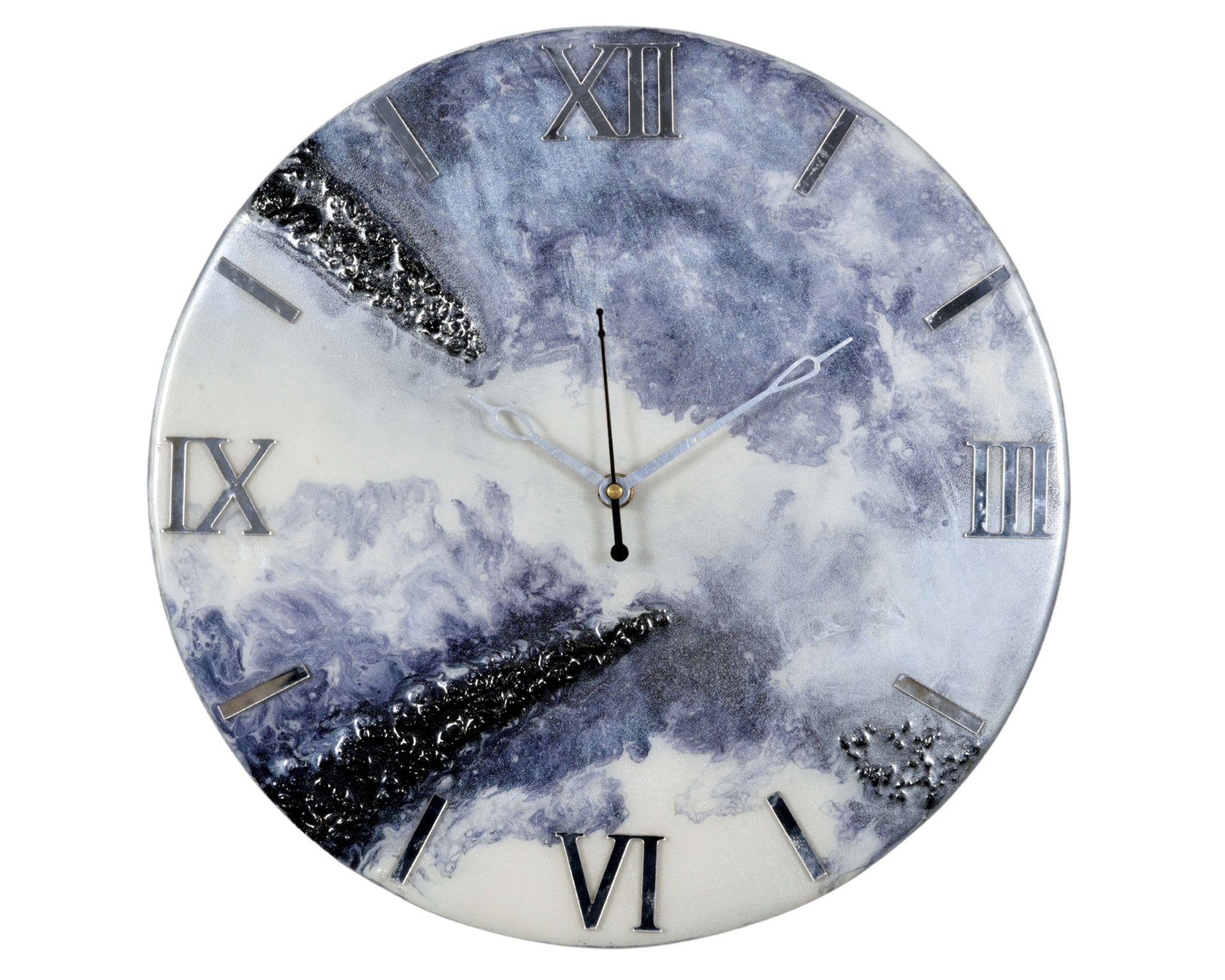 Handmade Purple & White Epoxy Wall Clock with Roman Numerals, No Glass - Wall Clock at Nestern