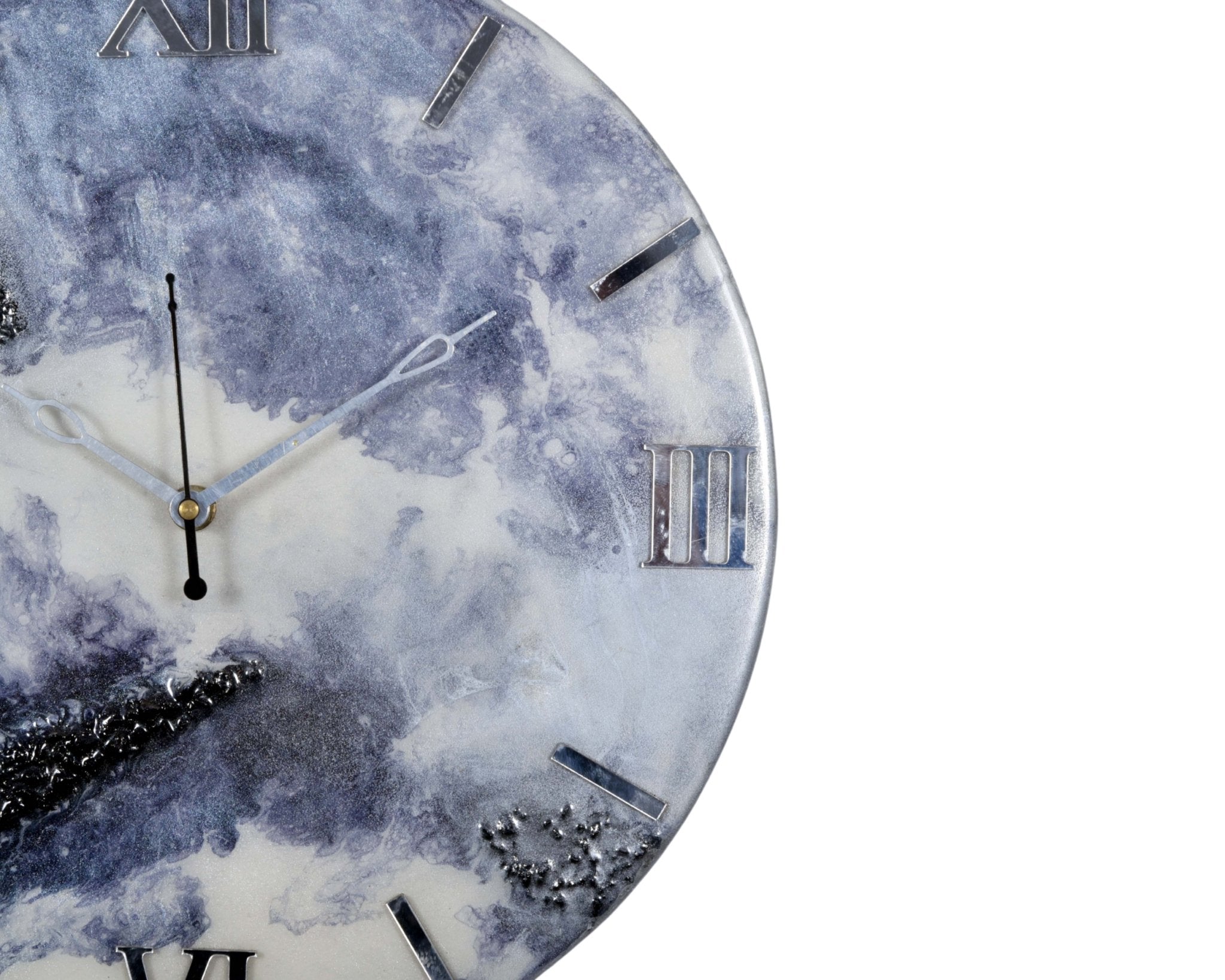 Handmade Purple & White Epoxy Wall Clock with Roman Numerals, No Glass - Wall Clock at Nestern