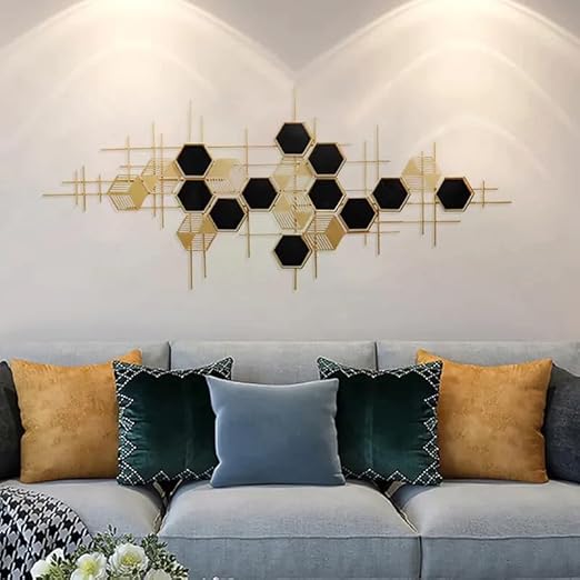 Hexagonal Elegance Wall Art in Black and Gold - Wall Art at Nestern