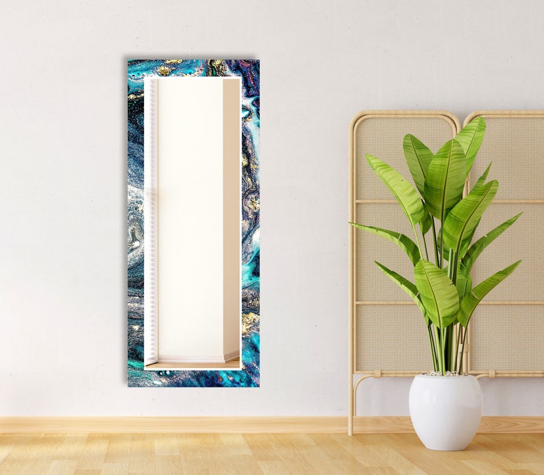 Sleek Blue Rectangular Mirror – Modern Elegance for Any Space