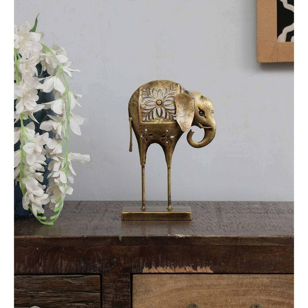 Intricate Brass Elephant Figurine - Table Decors at Nestern