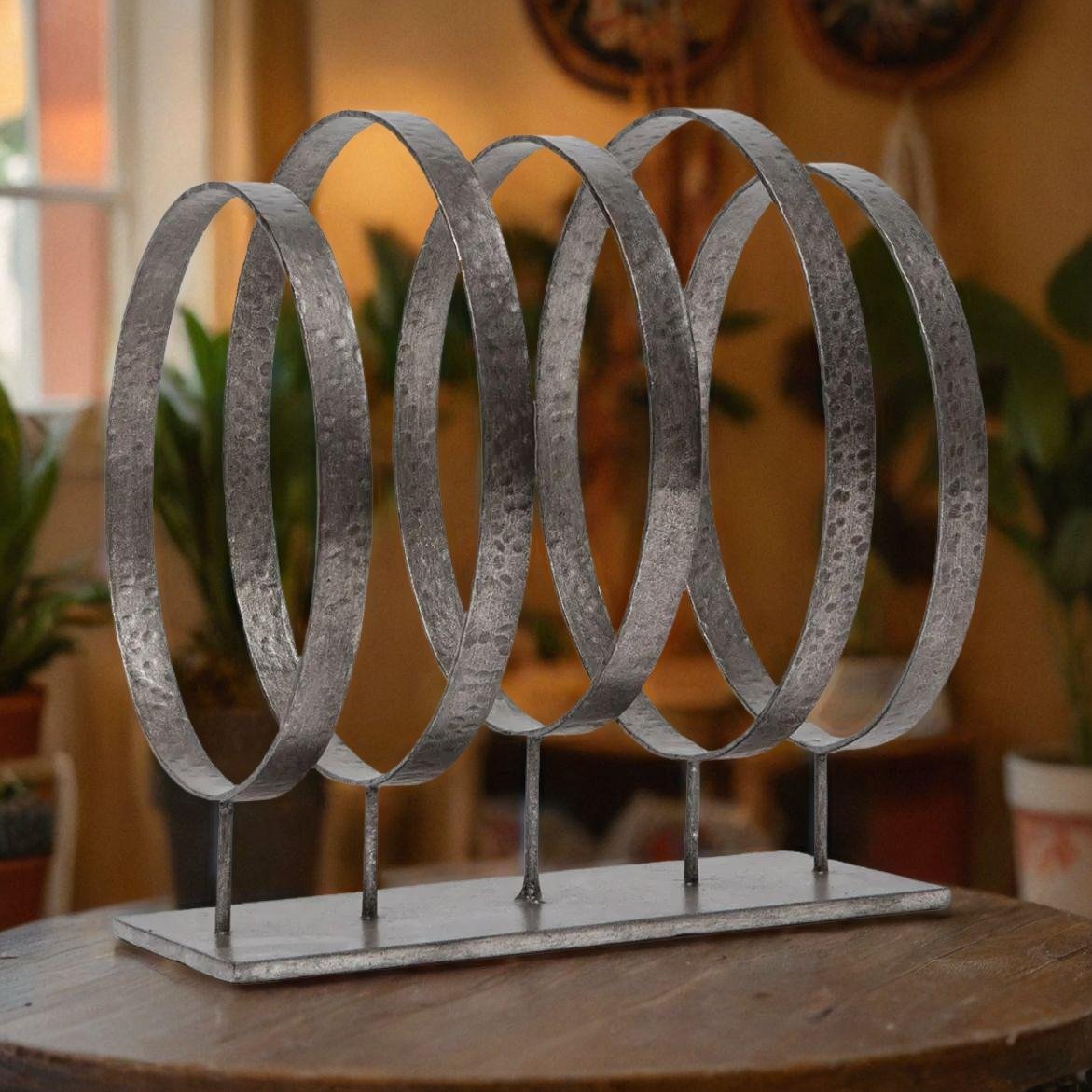 Iron Circle Art Piece with Hammered Texture - Unique Finish - Home Decor at Nestern