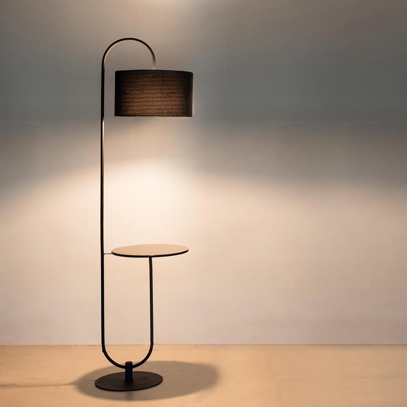 Contemporary Iron Floor Lamp with Shelf and Powder Coated Finish