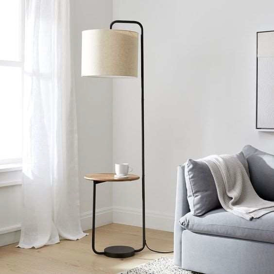 Modern Dome Floor Lamp with LED Light & Table Shelf, Melody Shellacs Metal Design