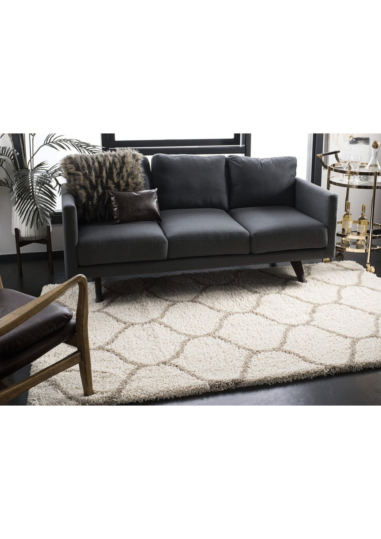 Luxe Cream Diamond - Patterned Shag Rug - Rugs at Nestern