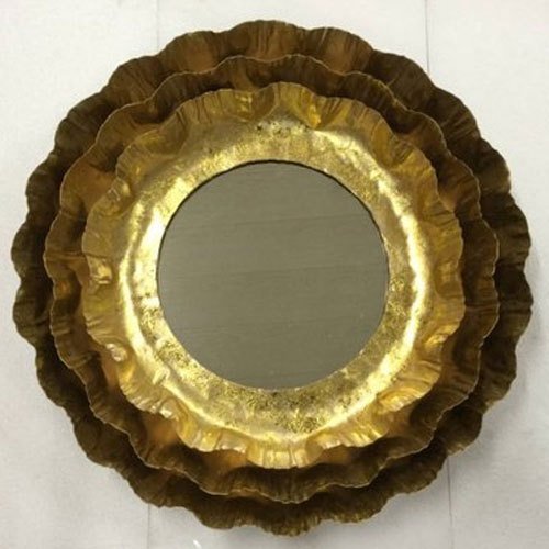 Luxurious Gold Ruffled Round Wall Mirror - Wall Art at Nestern