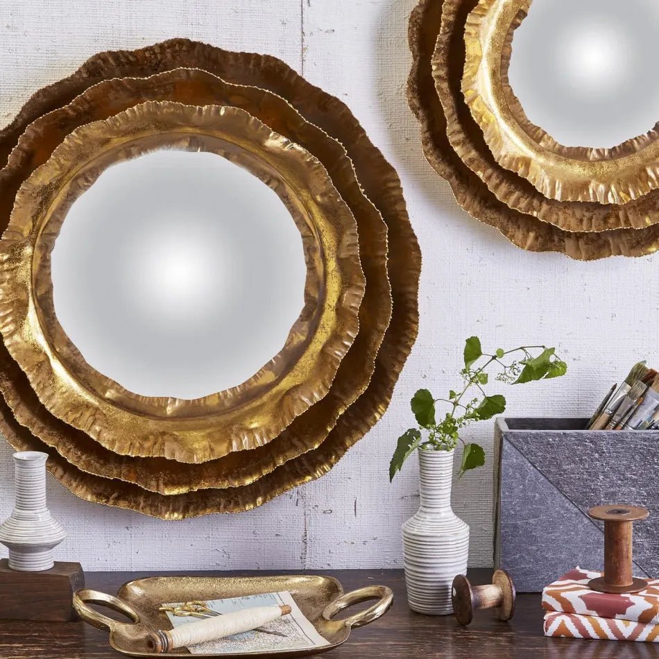 Luxurious Gold Ruffled Round Wall Mirror - Wall Art at Nestern