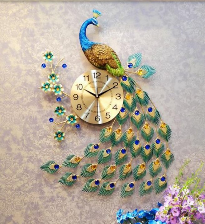 Luxurious Peacock Wall Clock with Floral Design – Elegant Metal Art Décor - Wall Clock at Nestern