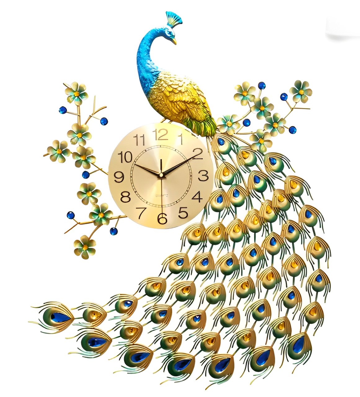 Luxurious Peacock Wall Clock with Floral Design – Elegant Metal Art Décor - Wall Clock at Nestern