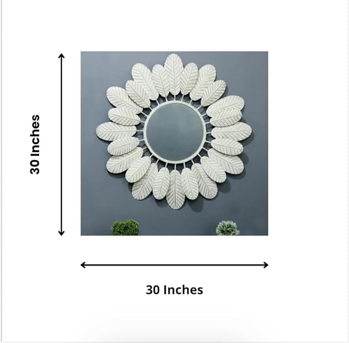 White Leaf Frame Round Mirror – Botanical-Inspired Wall Décor