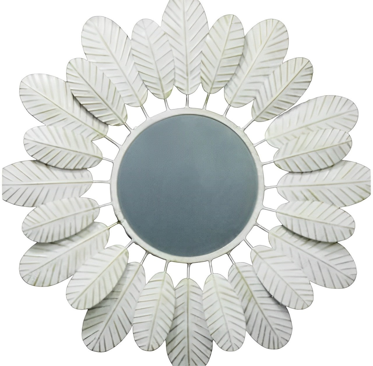 White Leaf Frame Round Mirror – Botanical-Inspired Wall Décor