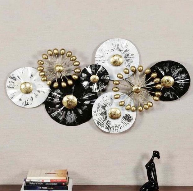 Modern Abstract Metal Wall Art – Black and White Circular Design - Wall Art at Nestern