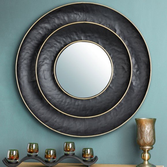 Modern Black and Gold Layered Round Wall Mirror - Wall Art at Nestern