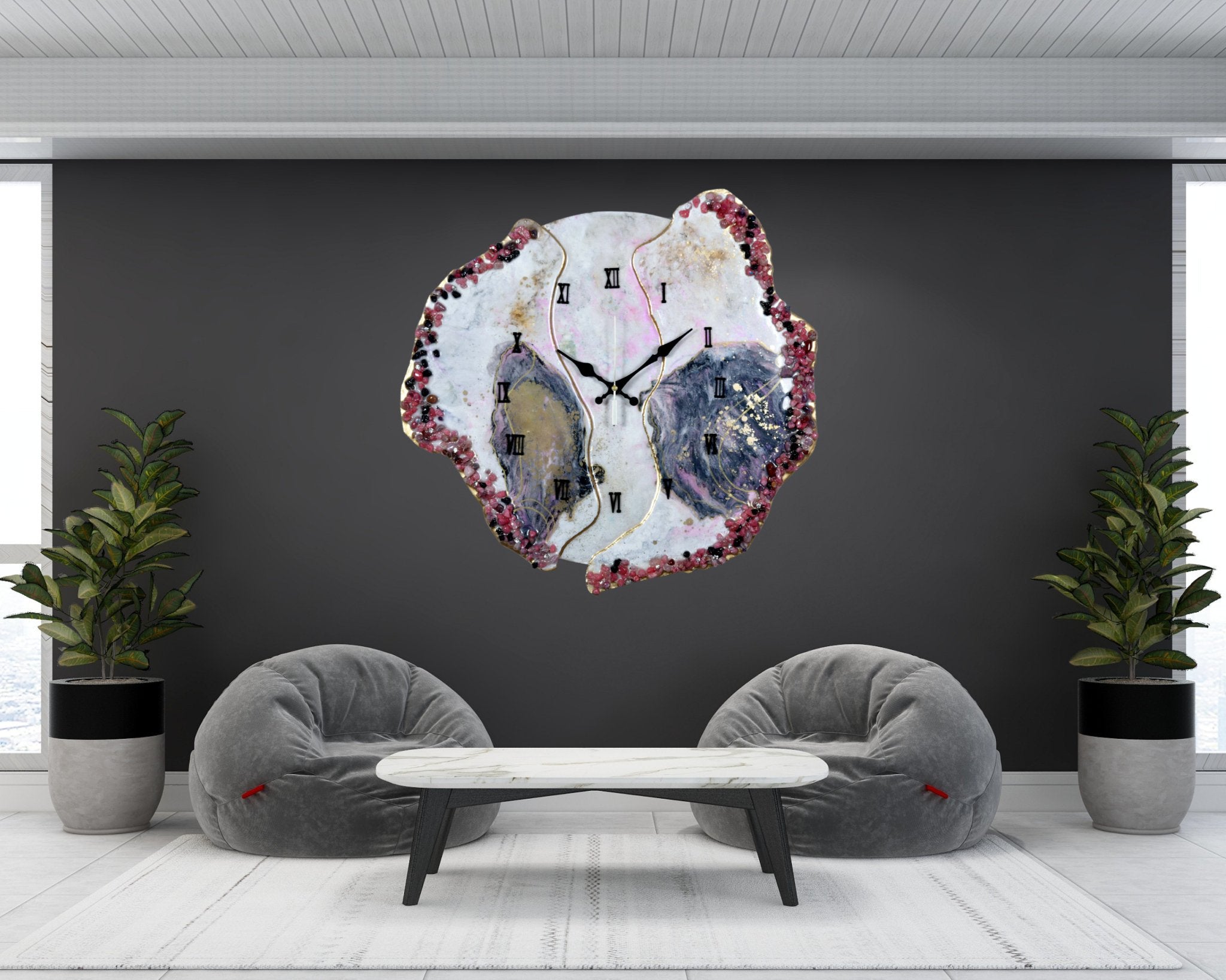 Modern Blue & Pink Geode Resin Wall Clock – Sleek Aesthetic Home Decor - Wall Clock at Nestern