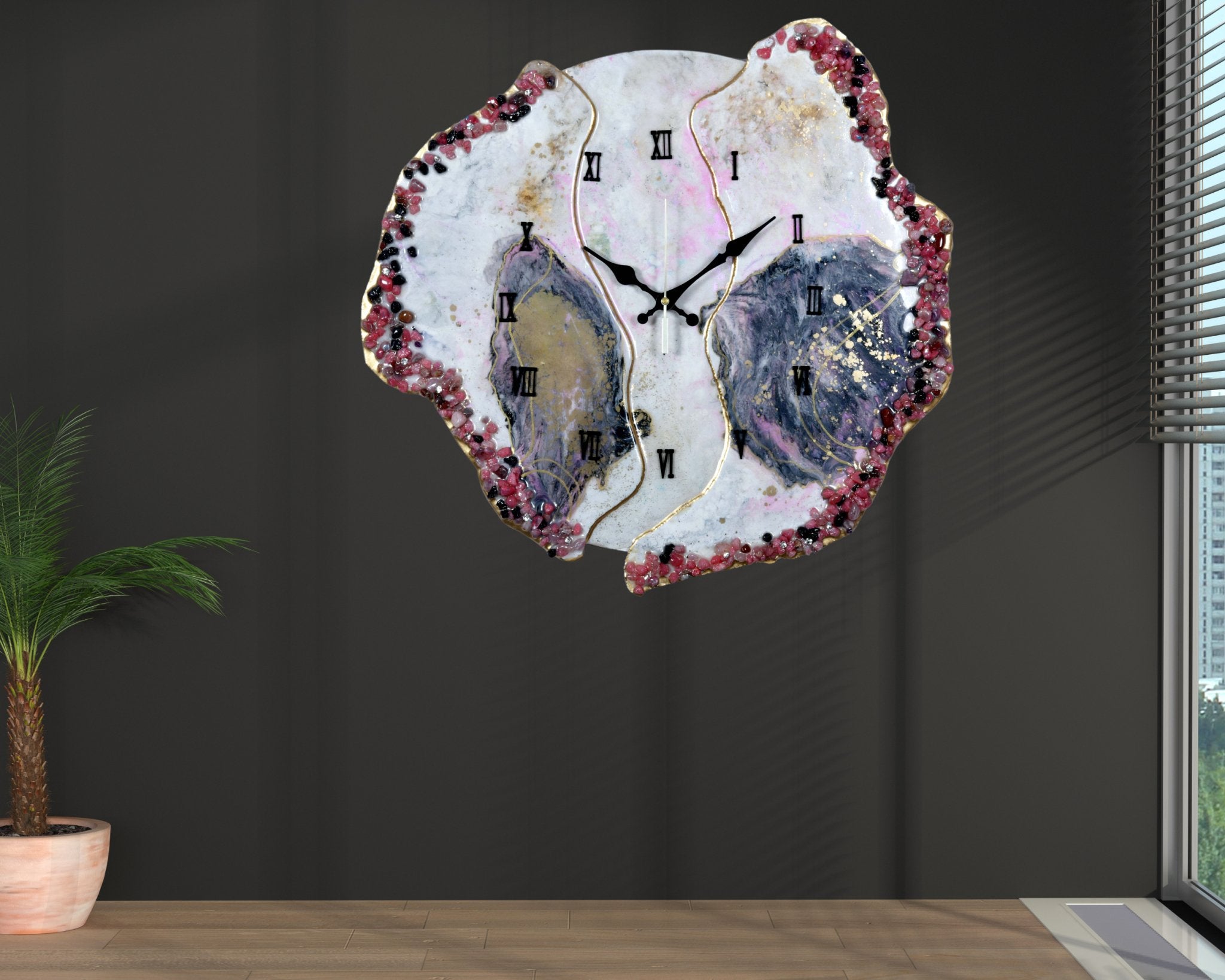 Modern Blue & Pink Geode Resin Wall Clock – Sleek Aesthetic Home Decor - Wall Clock at Nestern