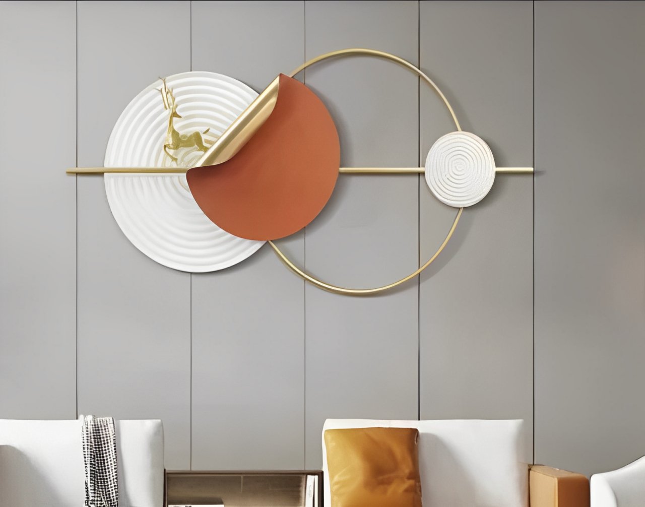 Modern Geometric Metal Wall Art Decor with Circle and Deer Design - Wall Art at Nestern