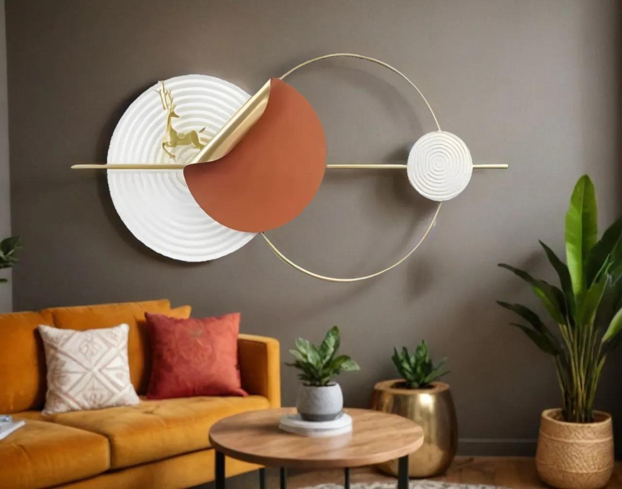 Modern Geometric Metal Wall Art Decor with Circle and Deer Design - Wall Art at Nestern