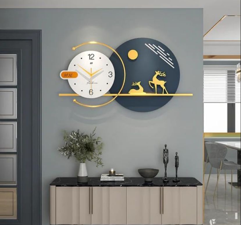 Modern Gold and Black Deer Wall Clock - Unique Art Piece for Contemporary Interiors - Home Decor at Nestern