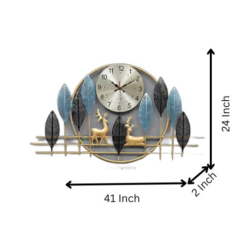 Modern Leaf and Deer Metal Wall Clock with LED Backlight – Contemporary Wall Decor - Wall Clock at Nestern