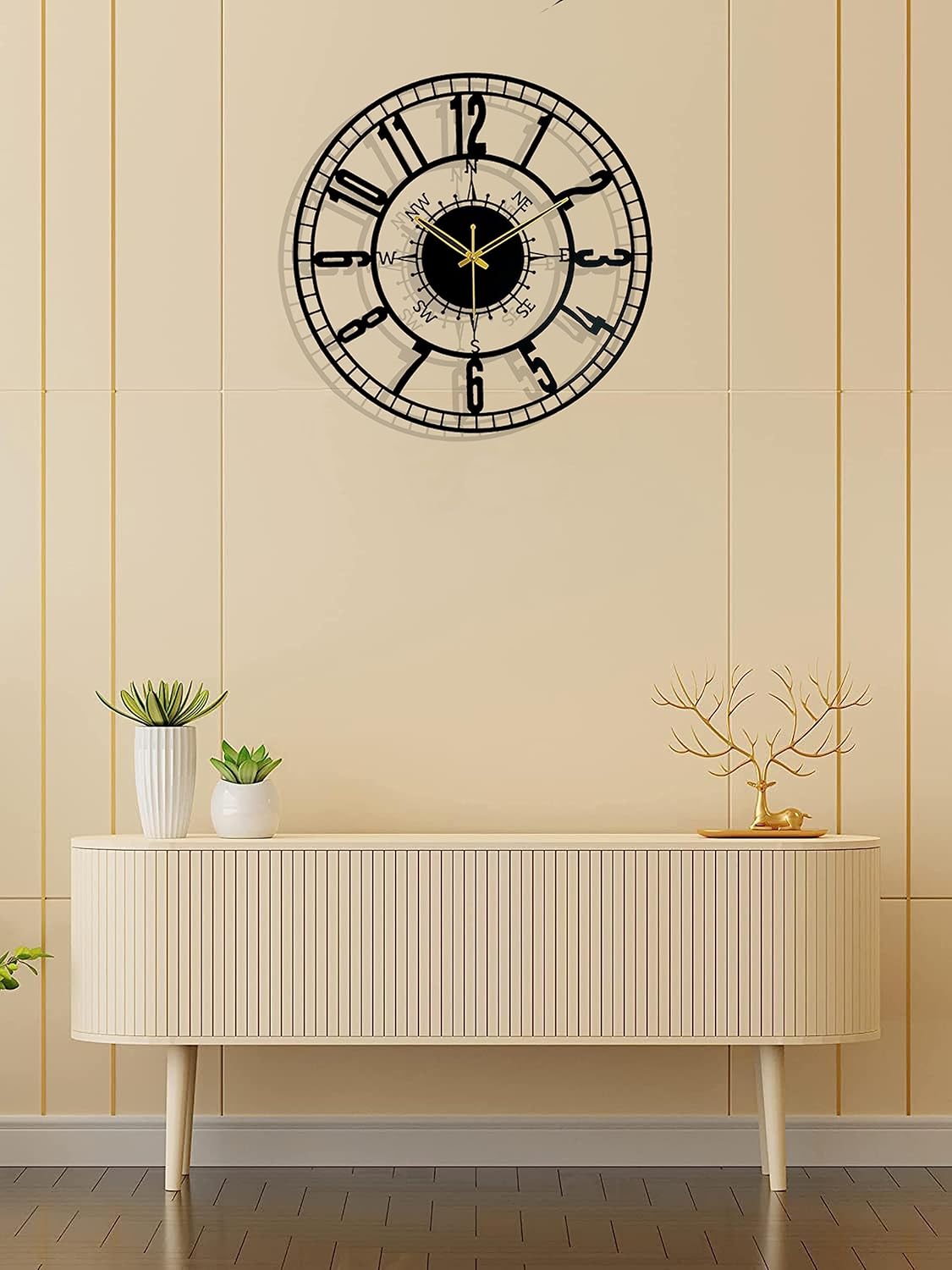 Monochrome Double Ring Black Metal Wall Clock - Wall Clock at Nestern