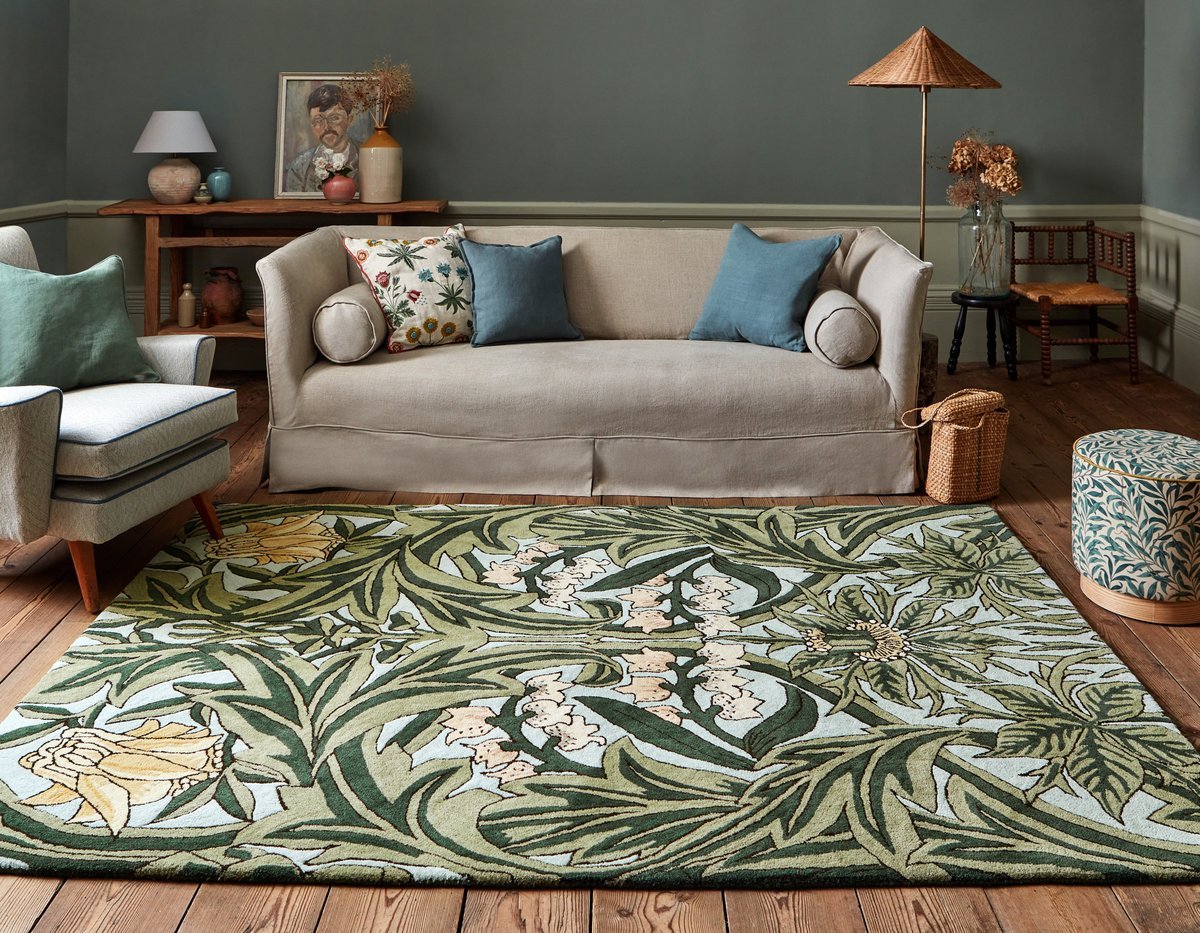 Nature - Inspired Floral Area Rug - Switzerland Wool Collections - Custom Sizes - Rugs at Nestern