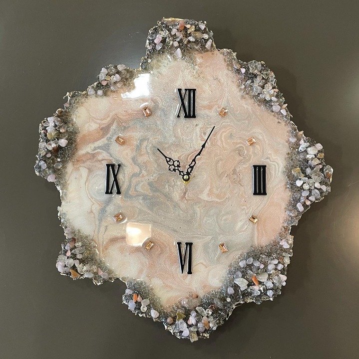 Pink Agate Marble Epoxy Wall Clock, Unique Handmade Modern Decor - Wall Clock at Nestern