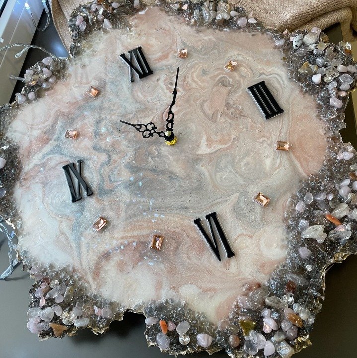 Pink Agate Marble Epoxy Wall Clock, Unique Handmade Modern Decor - Wall Clock at Nestern