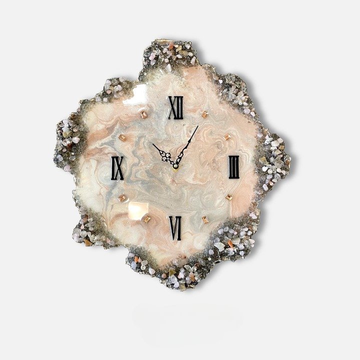 Pink Agate Marble Epoxy Wall Clock, Unique Handmade Modern Decor - Wall Clock at Nestern