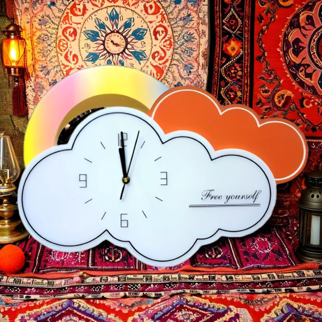 Cloud-Inspired Wall Clock with Rainbow Accents - 50CM x 36CM