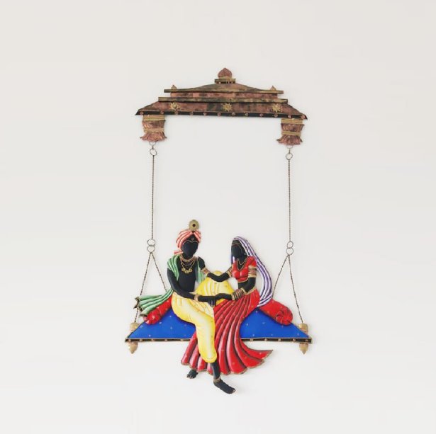 Radha Krishna on Swing Metal Wall Art – Two Variants of Divine Décor - Wall Art at Nestern